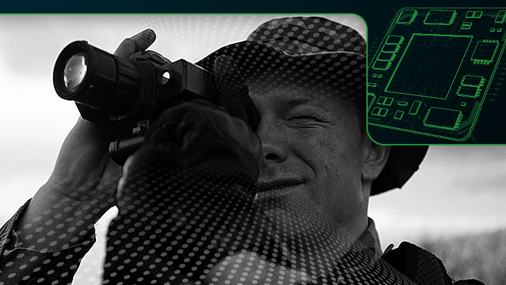 Man looking through binocular